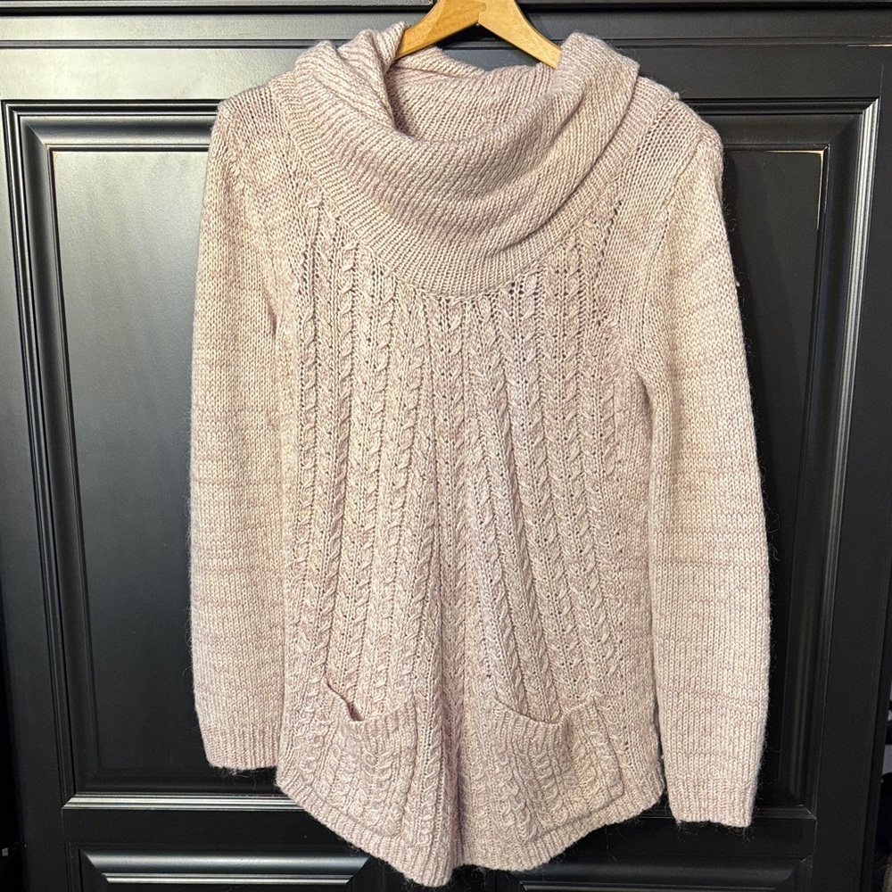 Cozy Knit Cowl Neck Sweater - light pink/purple